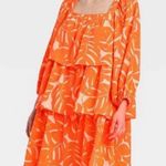 Who What Wear NWT Orange Palm leaf Balloon Long Sleeve Dress Sz XS. Photo 0