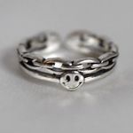 Source Unknown NWOT Trendy S925 Sterling Chunky Chain Design Smiley Face Size 7 Cuff Ring Photo 0