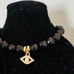 Faceted Black Onyx Beaded Stretch Evil Eye Bracelet Photo 0