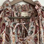 MELLODAY  Paisley Ruffle Blouse Tan Brown Size L Photo 1