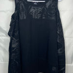 DKNY EUC women’s black silver marble cold shoulder thick crewneck shirt top L Photo 0