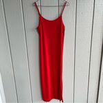 Something Navy  Easy Knit Spaghetti Strap Midi Dress with Slit Red Poppy Size M Photo 1