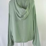 Lumière New V-Neck Hooded Top Drawstring Hem Woven Hoodie Sage Photo 7