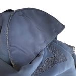 Vintage Kathy Che Size 10 Button Up Satin Blouse Dark Blue Embroidered Lace Photo 11