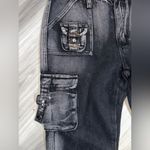 Romwe NWT Black Distressed Grunge Women’s Punk Buckle Cargo Wide Leg Y2K Pants Photo 3