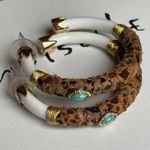 Turquoise Stone & Leopard Print Hoop Earrings With Gold Accents White Photo 4