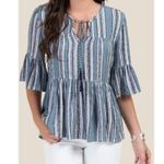 Womens Francescas Blue Rain Sierra Striped Peplum Top Photo 1
