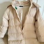 Beige Zip Up hooded puffer Coat Oversized Tan Photo 3