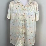 Vintage 70s Colorful Retro Button Down Top Shirt Large White Size XL Photo 0