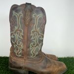Justin Women’s Western Cowboy Boots Size 10B Brown Leather Turquoise Stitching Square Toe Photo 2
