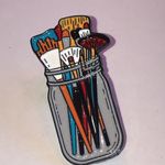Colorful Paintbrushes Enamel Boho Scatter Pin Blue Photo 0