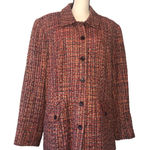 Orvis Red Tweed Jacket Womens Size XL  Blazer Car Coat Silk Blend Button Front Photo 0