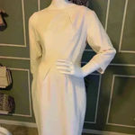Mary Crafts Beige 3/4 SL Square Slit Neck Zip Cocktail Formal Office Dress Sz 6. Photo 1