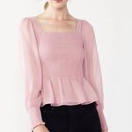 Nine West NWT square neck smocked blouse pink mauve sheer chiffon ruffle top Photo 4