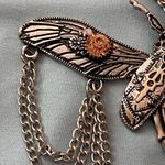 22” Necklace Silver Tone Beetle Pendant 4.5”W Stones Steampunk Goth Gothic Photo 4
