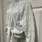 Farm Rio White Gathered Sleeved And Beaded Tassel Tie Front Top Photo 4