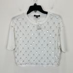J.Crew NEW Broken In Jersey Cropped Tee Shirt Patterned Sequins White Small Photo 4