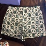 ZARA Embroidered Shorts Cream and Green Size Large Photo 1