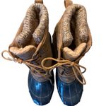 JustFab  Tan and Navy Lace-Up Duck Boots Photo 2