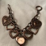 Vintage Heavy Dark Silver Tone Metal 7.5” Charm Bracelet Hearts Goth Watch READ Brown Photo 0