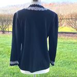 St. John Collection Black with White Embroidered Trim Zip Cardigan Size 8 Photo 5