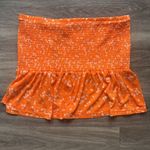 Noisy May Orange Floral Women's Mini Skirt XL Smocked Ruffle Hem Retro l Photo 4