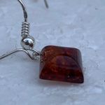 Sterling Silver 925 Diamond Shape Baltic Amber Drop Dangle Earrings Orange Photo 10