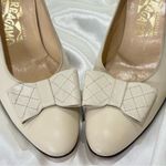 Salvatore Ferragamo Heels Beige Quilted Bow Size 10 Leather Classic Elegant Chic Photo 6