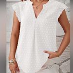 Staccato  women’s size small pullover ruffle sleeve tank top polka dot v-neck Photo 0