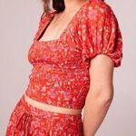 Band of the Free Joelle Crimson Floral Smocked Top Boho Puff Sleeve Smocked L Red Size L Photo 0