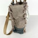 Myra Bag Leather Canvas Fur Shoulder Crossbody Bag Western Boho Aztec Large Gray Photo 2