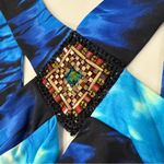 Venus Resortwear Open Back Halter Midi Dress Women’s Medium Blue/Orange Abstract Photo 3