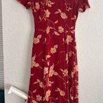 J. Peterman Company Silk Floral Dark Red Midi Dress Cottage Garden Shower Brunch Size 2 Photo 0