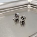 Vtg Stud Earrings Womens Silver Gold Tone Beveled Black Crystal Chunky Statement Photo 1