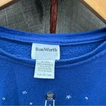 Bon Worth Blue Crewneck Sweater with Lighthouse and Penguin Embroidery Size L Photo 2