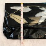 Vintage Evening Clutch Purse Black Gold Silver Faux Patent Leather Bag Photo 2