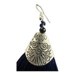 Long Funky Tassel Chandelier Silver Dangle Party Earrings Navy Fringe Fish hook Blue Photo 2