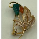 Vintage brooch with Tourmaline & agate floral design. Gold Photo 1
