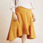 Anthropologie Maeve Cosima Flounced Hi-Low Suede Midi Skirt Mustard size 16W Photo 12