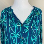 Lilly Pulitzer  Top XS Blue Button Up V-Neck‎ Long Sleeve Tropical Elsa Photo 1