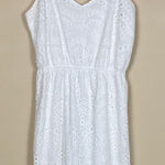 Japna  Women’s Boho Cottage Eyelet Lace White Smocked Back Ruffle Hem Tank Dress Photo 0