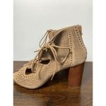 Crown Vintage Women Eralicia Peep Toe Heeled Bootie Lace Up Back Zip Taupe US 9 Brown Photo 1