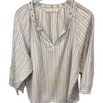 Ellison  Striped‎ Blouse Grommet Detail 3/4 Sleeve V-Neck Top Size L Photo 0