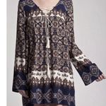 Blu Pepper Anthropology  Brown Boho Tunic Navy Long Sleeve Dress Photo 0