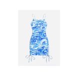 SheIn ICON Blue and White Marble Print Drawstring Hem Cami Dress Ties on Bottom Photo 2