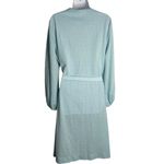 Forever Young Vintage 60s  Midi Shift Dress L Blue Linen Blend Tie Waist Buttons Photo 3