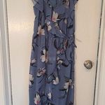 Hint of Blush  Long Maxi Flutter Dress Size Large Magnolia Floral Blue High Low Photo 0