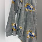 Fig and Flower S Embroidered Button Front Flax Look Blouse Top Gray Photo 4