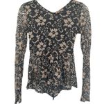 Womens Vampy Whimsigoth Dark Back Bow Lace Floral Long Sleeve Peplum Top Black Size XS Photo 0