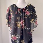 Naïf  Black Floral Print Sheer Overlay Blouse w/ Built-In Tank Top Photo 0